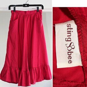 Vintage 1970s - Sting Bee Prairie Style Midi Skirt in color Red, Union Made - 14